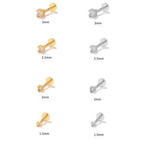 ROXI Pendientes de Plata de Ley S925 con Circonita de Cuatro Garras de 1.5mm-3mm, 16G, con Cabeza Plana y Rosca para Perforación - Product Image 2