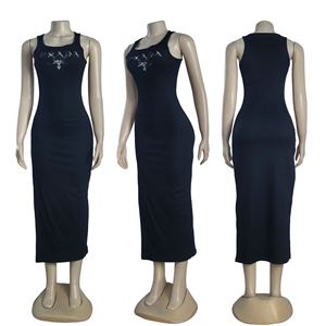 Vestidos Largos Personalizados con Logotipo para Mujer, Vestido Maxi Casual con Costuras Sólidas, Vestido Ajustado sin Mangas al por Mayor - Product Image 5