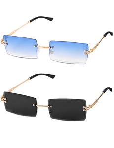 Rimless <b>Rectangle</b> <b>Sunglasses</b> Gradient Blue <b>Black</b> Lenses 100 UV Protection Unisex Adult Opp Bag - Product Image 1