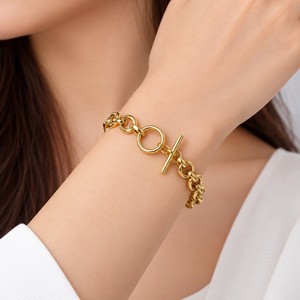 Pulsera de Eslabones Redondos con Cierre de Palanca para Mujer, Chapada en Oro de 14K, Variantes en Tono Dorado y Plateado de 0.3m - Product Image 5