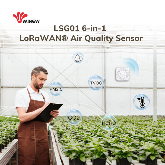 Multifunctional Wireless LoRaWAN Greenhouse TVOC PM2.5 HCHO CO2 Temp & Humidity Environmental Sensor Air Quality Monitor