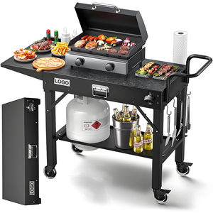 Table de chariot de <span class=keywords><strong>barbecue</strong></span> extérieure en fer pliable portable <span class=keywords><strong>personnalisé</strong></span> avec résistance à la chaleur pour accessoires de <span class=keywords><strong>barbecue</strong></span> d'arrière-cour en plein air - Product Image 1