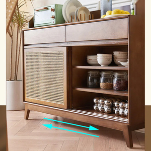 Rustic Solid Wood <strong>Sideboard</strong> with Woven Rattan Doors Vintage Style Natural <strong>Wicker</strong> Wood Storage Cabinet for Coffee Bar Kitchen - Product Image 6