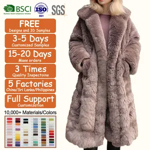 Casaco feminino longo de pele falsa, roupa personalizada dos fabricantes de pele falsa casaco de inverno comprimento médio casaco moderno para inverno
