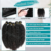 Paquete de Cabello Humano Rizado Kinky Curly, Jerry Curly, 100% Sin Procesar, Extensiones de Cabello Virgen Remy, 3/4 Paquetes, Negro Natural