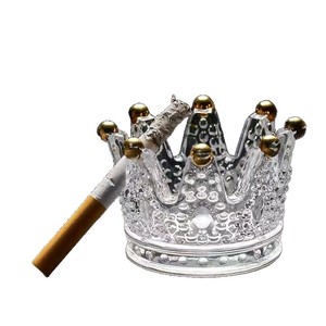 <b>Crystal</b> Crown Glass Jewelry Box With Gold Accents <b>Standing</b> Type Decorative Storage Tray For Desktop Display - Product Image 5