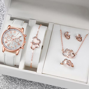 <span class=keywords><strong>Montre</strong></span> <span class=keywords><strong>femme</strong></span> LP27 avec bracelet <span class=keywords><strong>tendance</strong></span>, lot de 5 montres à quartz classiques à trois aiguilles, trois couleurs au choix, et ensemble de bijoux bracelet pour <span class=keywords><strong>femme</strong></span> - Product Image 1