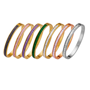 Simple Design Multi-Color Channel Setting Square Cubic Zirconia Classic Simple Stainless Steel <b>Bangles</b> <b>Bracelet</b> for Women - Product Image 1