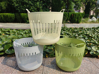 Panier à linge léger et peu encombrant - Panier à linge rond en plastique facile à transporter avec poignées pour la maison, le dortoir, l'appartement