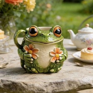Tasse en céramique en forme de grenouille avec couvercle, cadeau portable pour boire du thé ou du café - Product Image 3