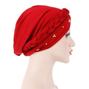 Hijab Turbante di Alta Qualità in Stile Etnico con Perle Dorate per Donne Arabe Musulmane - Product Image 3