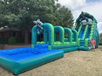 Grand toboggan aquatique gonflable vert avec piscine, toboggan aquatique commercial pour adultes et enfants