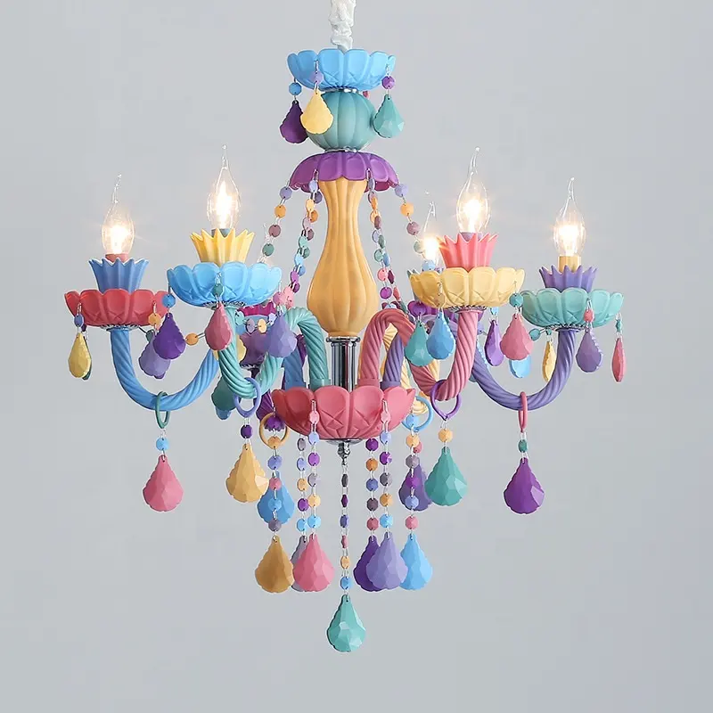 Fantasy Meisje Prinses Kleurrijke Armatuur Opknoping Licht Kristallen Kroonluchter Macaron Hanger Lamp