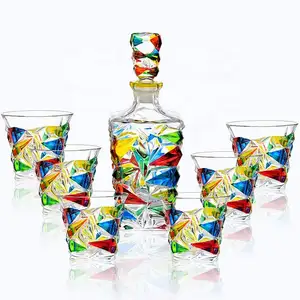 N46 Unique Murano Colored Crystal Glass Set Decanter Bottle Drinking Cup For Whiskey Tequila Brandy