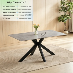 <span class=keywords><strong>Table</strong></span> en céramique OKAY, marbre gris, imperméable, pieds en métal noir en forme de X, mobilier de hall d'hôtel, <span class=keywords><strong>table</strong></span> à manger moderne minimaliste - Product Image 1