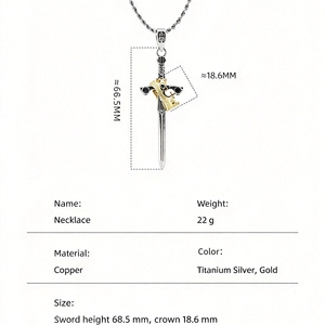 Herren-Halskette mit Kronen-Schwert-Anhänger, Kupfer, zweifarbig, gedrehte Seilkette, Gothic-Punk-Schmuck, Großhandelsgeschenk für Ihn - Product Image 6
