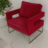 Fauteuil individuel moderne en velours et cuir, style nordique, pour salon d'hôtel, villa ou projet, avec tissu bouclé