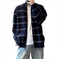 Cardigan en tricot jacquard doux, tendance et décontracté pour homme – Manteau pull ample et décontracté pour le printemps et l'automne