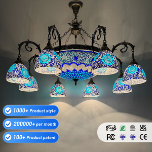 โคมไฟระย้าโมเสกตุรกีแท้ขนาดใหญ่ 8+1 หัว โคมไฟแขวนสไตล์โมร็อกโกทำมือ สำหรับตกแต่งโรงแรม ร้านอาหาร ห้องรับประทานอาหาร - Product Image 1