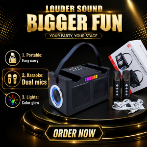 Altavoz Karaoke Bluetooth Portátil Mini OEM con Dos Micrófonos Inalámbricos y Luz LED RGB para Fiestas en Casa y KTV - Product Image 1