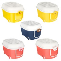 Caixa de Armazenamento Plástica Grande com Design de Patinho Amarelo, Brinquedo de Plástico com Rodinhas