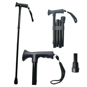 Lightweight Folding <b>Cane</b> With Rubber Foot Black Adjustable Walking Stick For Elderly Hiking Support - Product Image 2