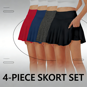 Vente flash sur Temu : 4 mini-jupes de sport pour femmes, jupes de golf extensibles avec poches, séchage rapide, jupes décontractées pour la course à pied et le fitness - Product Image 1