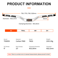 Guidon de vélo VTT en fibre de carbone T800 personnalisé de haute qualité, hauteur 25/35 mm, guidon de vélo de cyclocross, pièces de vélo