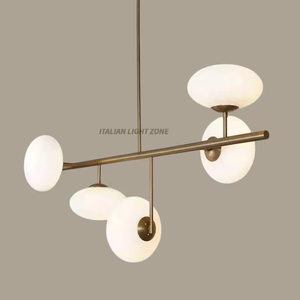 Lustre Sputnik de style mid-century premium à 5 lumières, en laiton brut avec globes en verre, luminaire suspendu rétro pour salle à manger, éclairage d'intérieur - Product Image 3