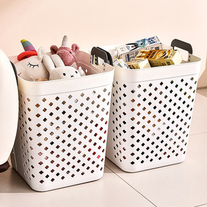 Laundry Basket Rectangle White Plastic Breathable With Handles For Home Dormitory Bathroom Storage Organizer - Product Image 4
