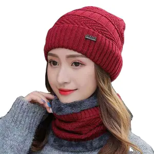 卸売高品質冬男性と女性韓国ウールニットビーニー帽子冬暖かい帽子スカーフセット