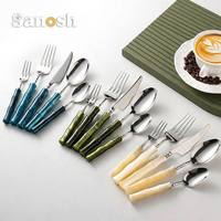 Ensemble de couverts SANOSH en acrylique avec manche en forme de bambou, 7 pièces, comprenant couteaux, cuillères et fourchettes, manches en acrylique, passe au lave-vaisselle