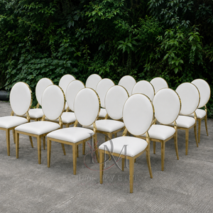 Chaise de réception de mariage ronde rembourrée en acier inoxydable doré avec coussin blanc pour salles de banquet – Vente en gros de sièges - Product Image 2