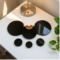CrystalHola Support de miroir en cristal noir naturel poli, disque de cristal, Feng Shui, divination, sorcellerie, décoration intérieure