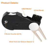 Couteau pour outil de divot de golf 5 en 1 Outil de réparation de divot de golf Outil de divot rétractable multifonction