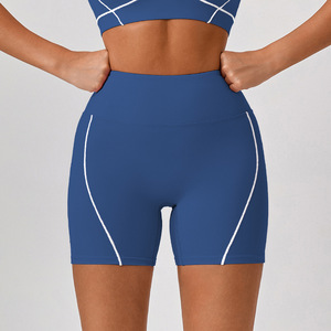 Shorts de Ciclismo de Cintura Alta para Mujer, Levanta Glúteos, Color Sólido, Franja Lateral, Cintura Elástica, Elásticos en Cuatro Direcciones, Sin Costuras, OEM ODM - Product Image 2