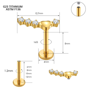 Labret en Titane Classique 16G avec Cœur en Zircon Cubique, Bijou de <span class=keywords><strong>Piercing</strong></span> Tendance, Durable, à Dos Plat, Hypoallergénique, pour Lèvre et <span class=keywords><strong>Tragus</strong></span>, Cadeau de Mariage - Product Image 4