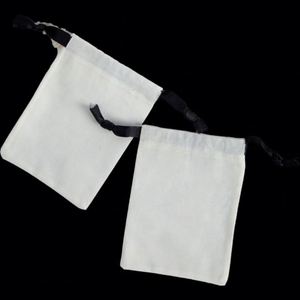 Bolsa Ecológica de Lona de Algodón Blanca de 7*9 cm con Cordón y Cinta de Grosgrain, para Compras - Product Image 1
