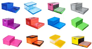 Caisse mobile emboîtable en plastique robuste, boîte de rangement à rotation empilable avec couvercle