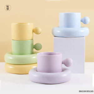 Korean Style Macaron Ceramic <b>Coffee</b> Mug <b>Set</b> With Saucer Solid Color Purple Blue Yellow Green Afternoon Tea <b>Cup</b> - Product Image 5