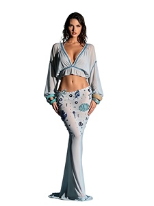 Ensemble 2 pièces élégant pour femme, été 2026 : haut à col en V profond et <span class=keywords><strong>jupe</strong></span> <span class=keywords><strong>longue</strong></span> en maille, orné de perles faites main, coupe ajustée, tenue de plage personnalisée - Product Image 1