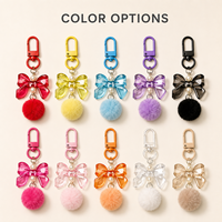 Porte-clés coloré en acrylique avec nœud, breloques en fausse fourrure de lapin, pendentif de sac, sangle de téléphone, cadeaux pour filles, étudiantes, amis, couples, enfants