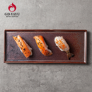 YAYU TOP Design Dessert Sushi Iron Cast Red Glaze Big 10/12/16 Inch Ceramic Serving Rectangle Plate Dish for Restaurant Hotel - Product Image 1