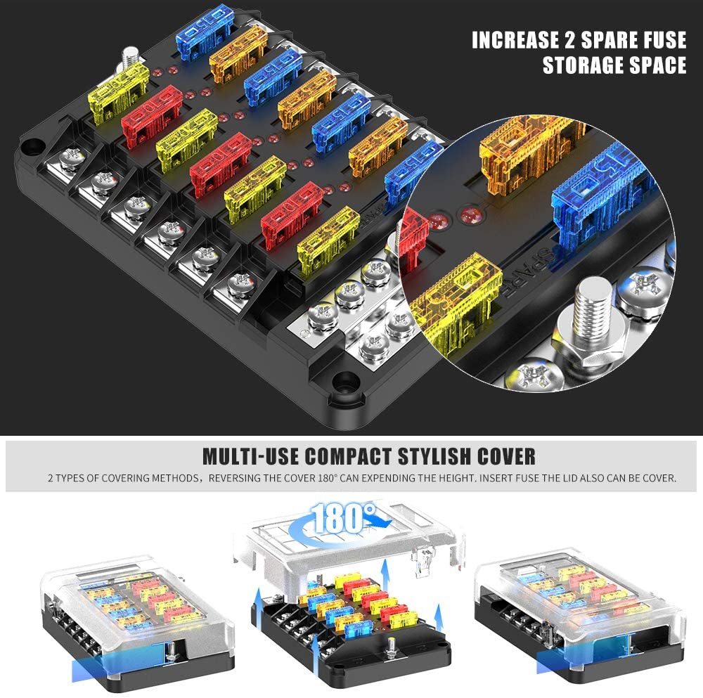 Fuse Box 32v Amomd 12 Way DC 32V Fuse Block Mega Terminal Block Fuse Holder Box With 12 Way Negative Bus Bar