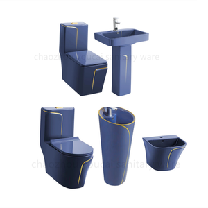 Inodoro de una pieza de lujo de doble descarga, inodoro de chorro de sifón de línea azul y dorada, inodoro espía, inodoro inodoros, juego de lavabo - Product Image 1