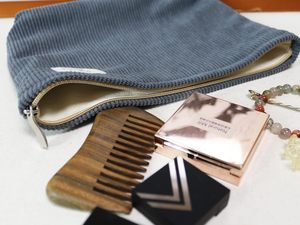 Bolsa de Maquillaje Personalizada de <span class=keywords><strong>Pana</strong></span> con Bolsillo, Linda Bolsa de Viaje para Cosméticos, <span class=keywords><strong>Tela</strong></span> Suave, Forro de Lona Gris Clásico Vintage - Product Image 3