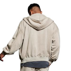 เสื้อฮู้ดดี้ผู้ชายแบบซิปคุณภาพสูงสั่งทำพิเศษ ทรงโอเวอร์ไซส์ ไหล่ตก ผ้าฟลีซคอตตอน 100% ล้างสีแบบแอซิดวอช สำหรับฤดูหนาว - Product Image 4