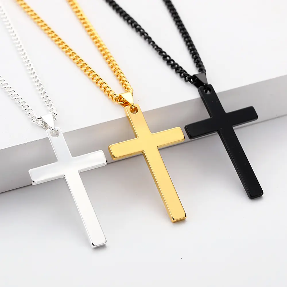 Pingente cruz de aço inoxidável polido para homens, pingente personalizado simples de cruz