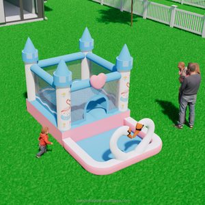Château gonflable couleur bloc <span class=keywords><strong>rose</strong></span> blanc bleu avec ballon de trampoline et <span class=keywords><strong>piscine</strong></span> d'eau pour une utilisation intérieure ou extérieure - Product Image 2