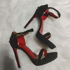 Nouvelles sandales pour femmes de style européen et américain en daim de mouton, talon aiguille de 12 cm, semelle en caoutchouc, design épée et sceptre, noir rétro - Product Image 2